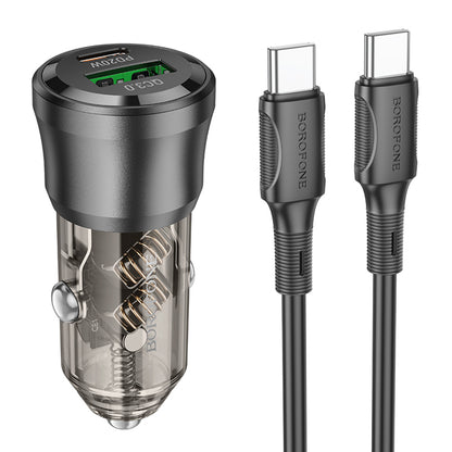 Carregador Auto com Cabo USB-C Borofone BZ25 Journey, 38W, 3A, 1 x USB-A - 1 x USB-C, Preto