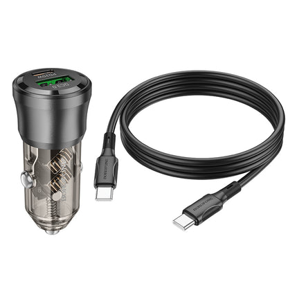 Carregador Auto com Cabo USB-C Borofone BZ25 Journey, 38W, 3A, 1 x USB-A - 1 x USB-C, Preto