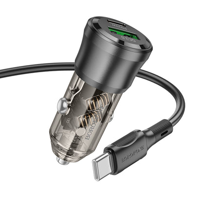 Carregador Auto com Cabo USB-C Borofone BZ25 Journey, 38W, 3A, 1 x USB-A - 1 x USB-C, Preto