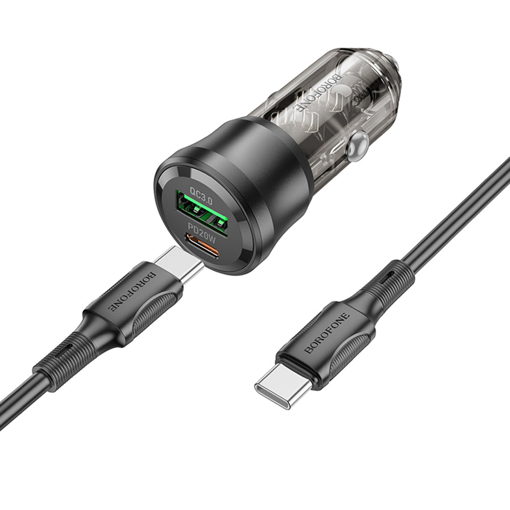 Carregador Auto com Cabo USB-C Borofone BZ25 Journey, 38W, 3A, 1 x USB-A - 1 x USB-C, Preto