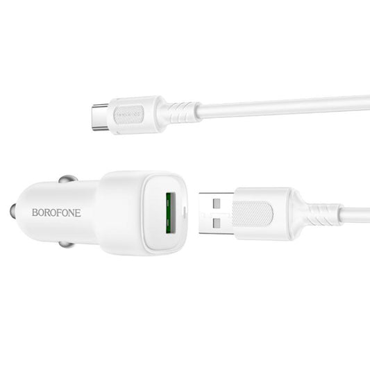 Carregador Auto com Cabo USB-C Borofone BZ34 Cloud, 18W, 3A, 1 x USB-A, Branco