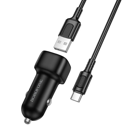 Carregador Auto com Cabo USB-C Borofone BZ34 Cloud, 18W, 3A, 1 x USB-A, Preto