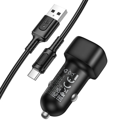 Carregador Auto com Cabo USB-C Borofone BZ34 Cloud, 18W, 3A, 1 x USB-A, Preto