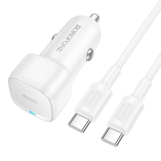Carregador de Carro com Cabo USB-C Borofone BZ34A Cloud, 20W, 3A, 1 x USB-C, Branco