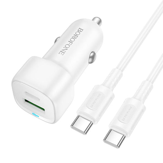 Carregador Auto com Cabo USB-C Borofone BZ34B Cloud, 20W, 3A, 1 x USB-A - 1 x USB-C, Branco