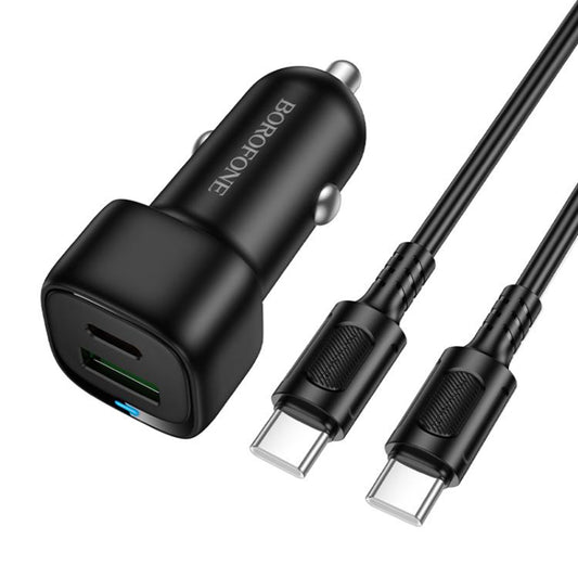 Carregador de Carro com Cabo USB-C Borofone BZ34B Cloud, 20W, 3A, 1 x USB-A - 1 x USB-C, Preto
