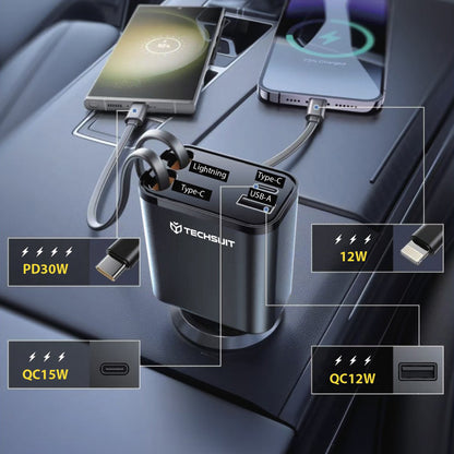 Carregador Auto com Cabo USB-C / Lightning Techsuit C1 NanoVoltX, 69W, 3A, 1 x USB-A - 1 x USB-C, Cinzento