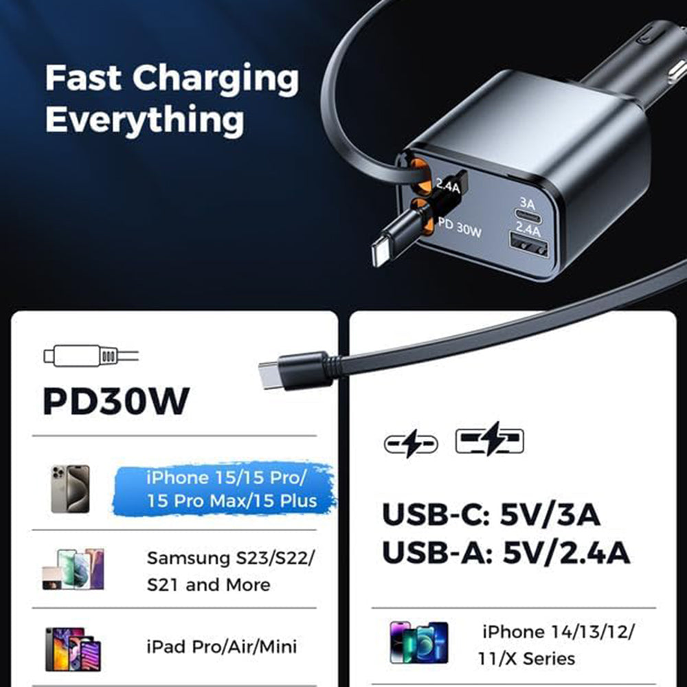 Carregador Auto com Cabo USB-C / Lightning Techsuit C1 NanoVoltX, 69W, 3A, 1 x USB-A - 1 x USB-C, Cinzento