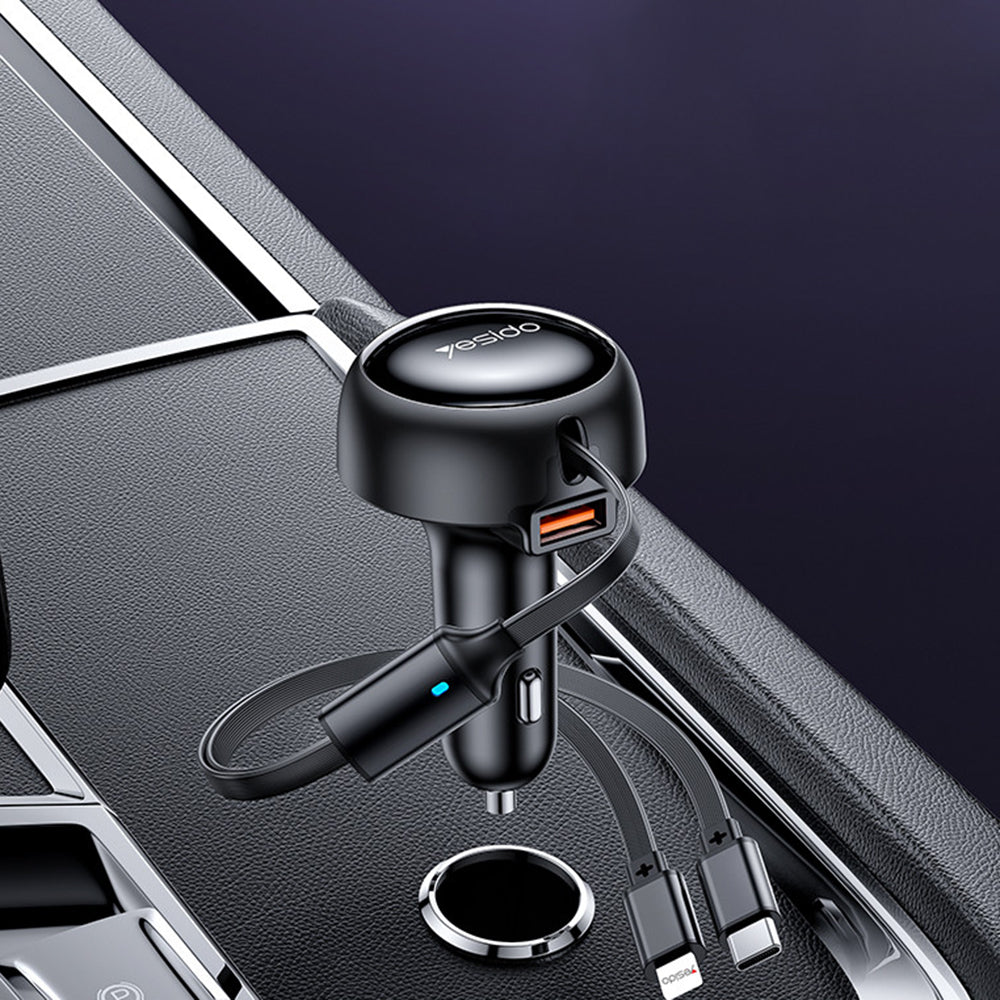 Carregador Automóvel com Cabo USB-C / Lightning Yesido Y61, 53W, 3A, 1 x USB-A, Preto