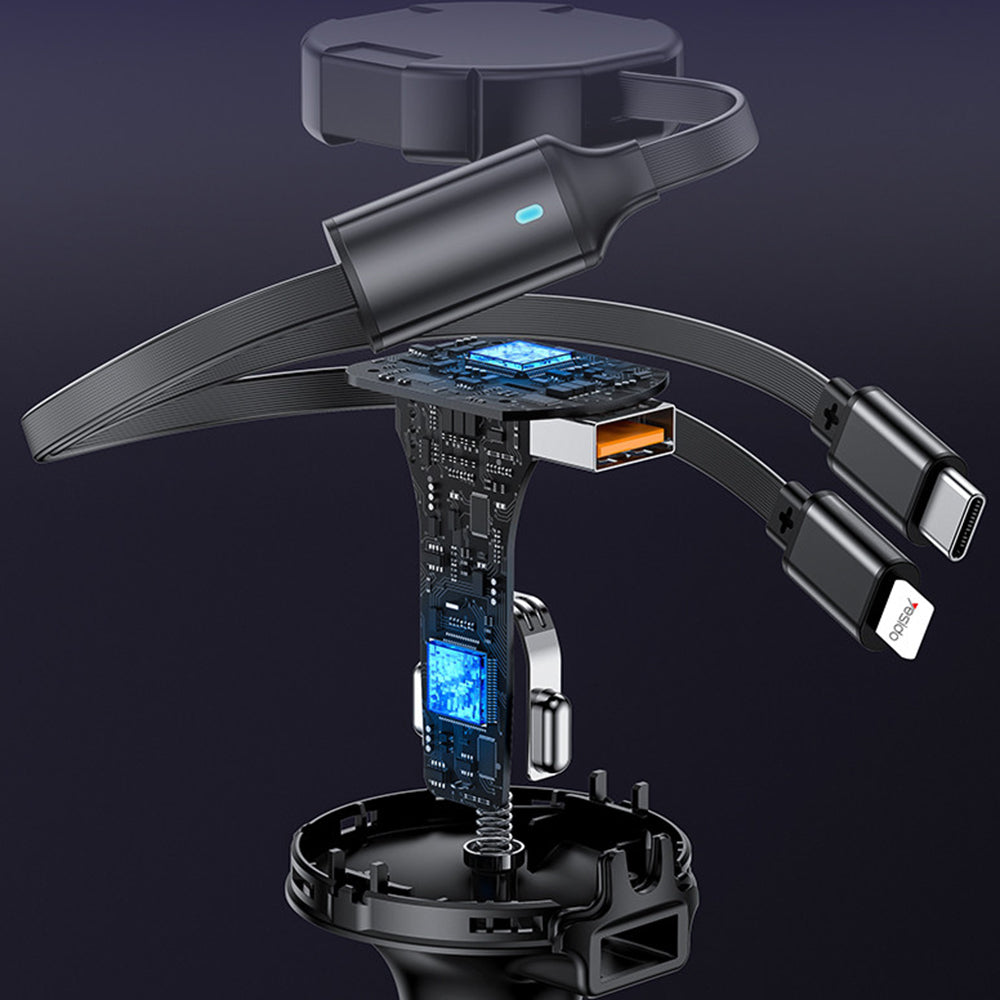 Carregador Automóvel com Cabo USB-C / Lightning Yesido Y61, 53W, 3A, 1 x USB-A, Preto