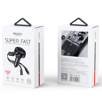Carregador Automóvel com Cabo USB-C / Lightning Yesido Y61, 53W, 3A, 1 x USB-A, Preto