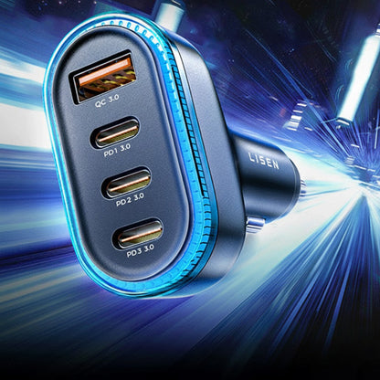 Carregador Auto com Cabo USB-C Lisen, 101W, 3.25A, 1 x USB-A - 3 x USB-C, Preto YL0223120021