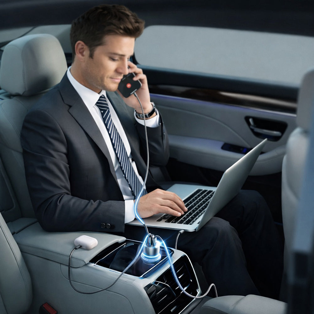 Carregador de Carro com Cabo USB-C Lisen, 170W, 5A, 1 x USB-A - 2 x USB-C, Preto YL0225060006