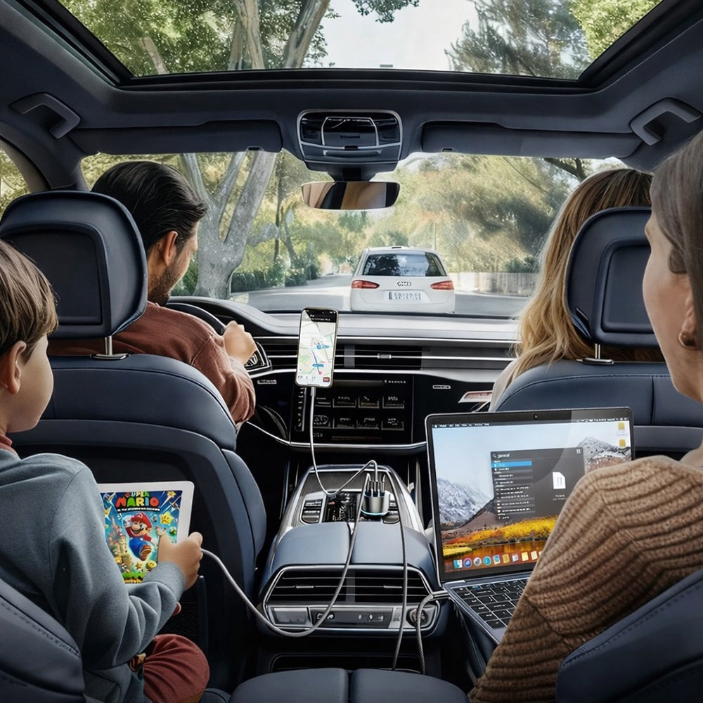 Carregador de Carro com Cabo USB-C Lisen, 170W, 5A, 1 x USB-A - 2 x USB-C, Preto YL0225060006