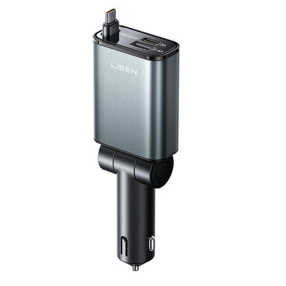 Carregador Automotivo com Cabo USB-C Lisen, 57W, 3A, 1 x USB-A - 1 x USB-C, Preto YL0325010016