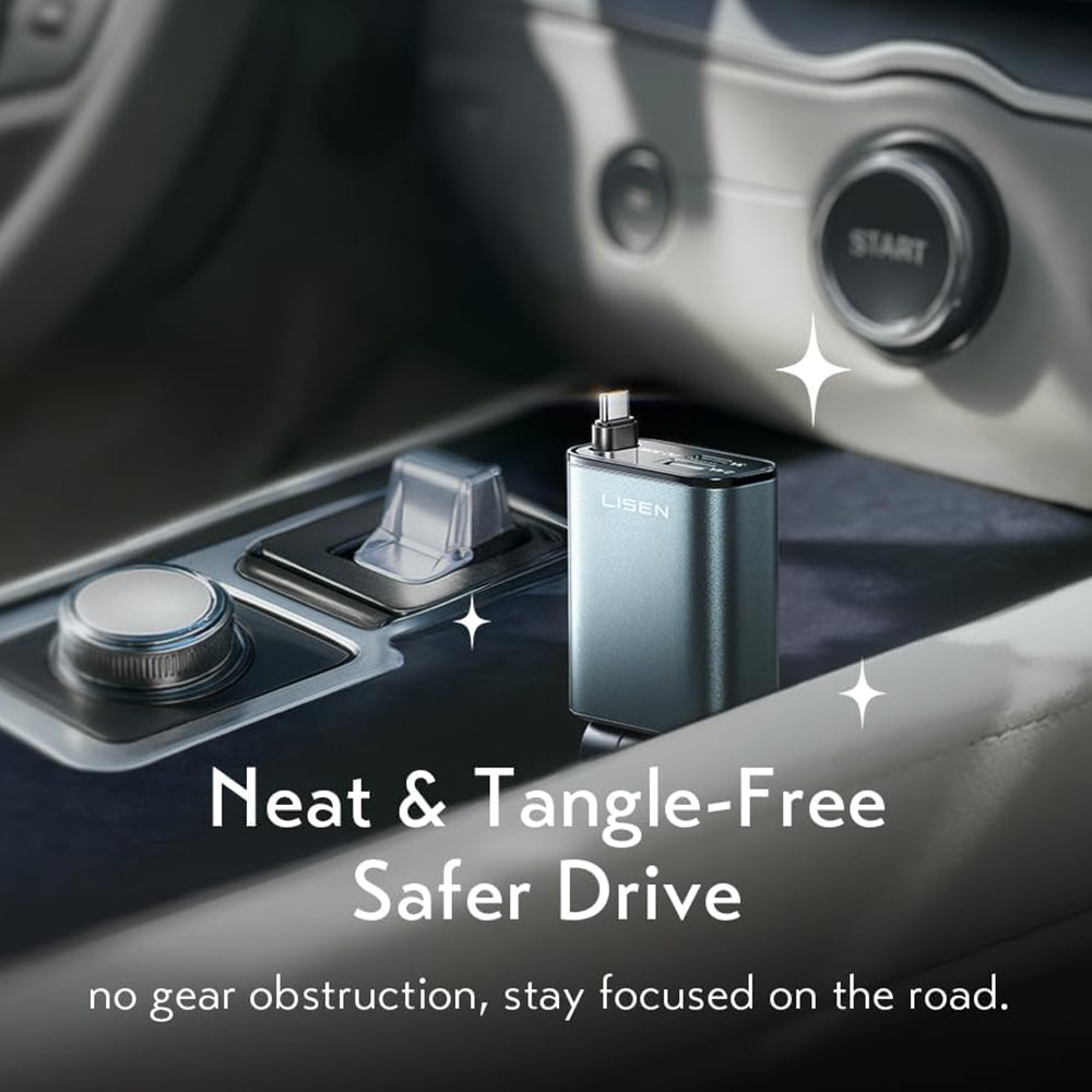 Carregador Automotivo com Cabo USB-C Lisen, 57W, 3A, 1 x USB-A - 1 x USB-C, Preto YL0325010016