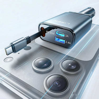 Carregador Automotivo com Cabo USB-C Lisen, 57W, 3A, 1 x USB-A - 1 x USB-C, Preto YL0325010016