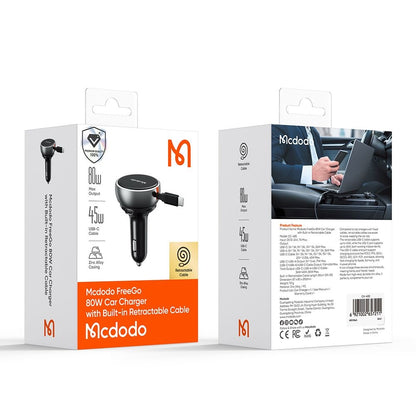 Carregador Auto com Cabo USB-C McDodo CC-4850, 80W, 3A, 1 x USB-A - 1 x USB-C, Preto