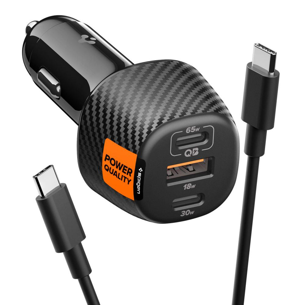 Carregador Automóvel com Cabo USB-C Spigen EV1133, 113W, 3.25A, 1 x USB-A - 2 x USB-C, Preto