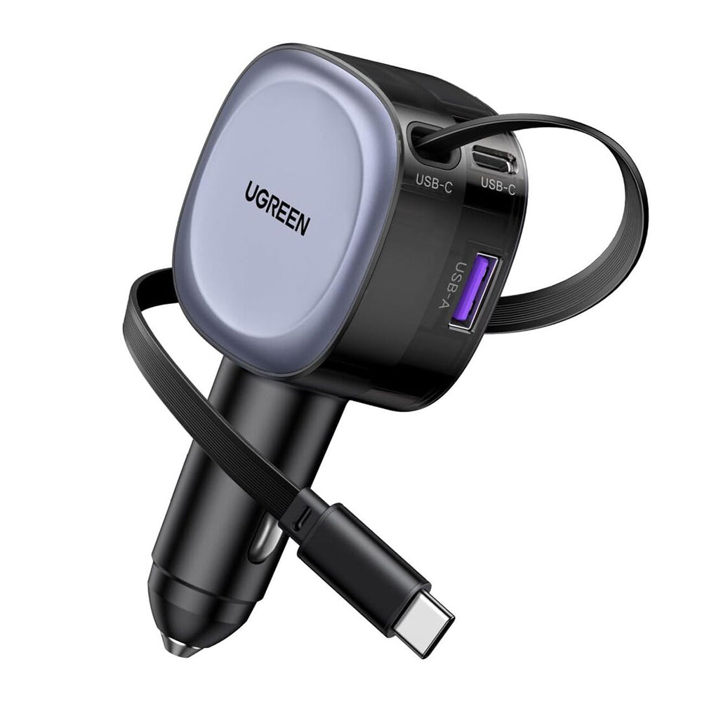 Carregador Automóvel Com Cabo USB-C UGREEN EC601, 75W, 3A, 1 x USB-A - 1 x USB-C, Cinzento