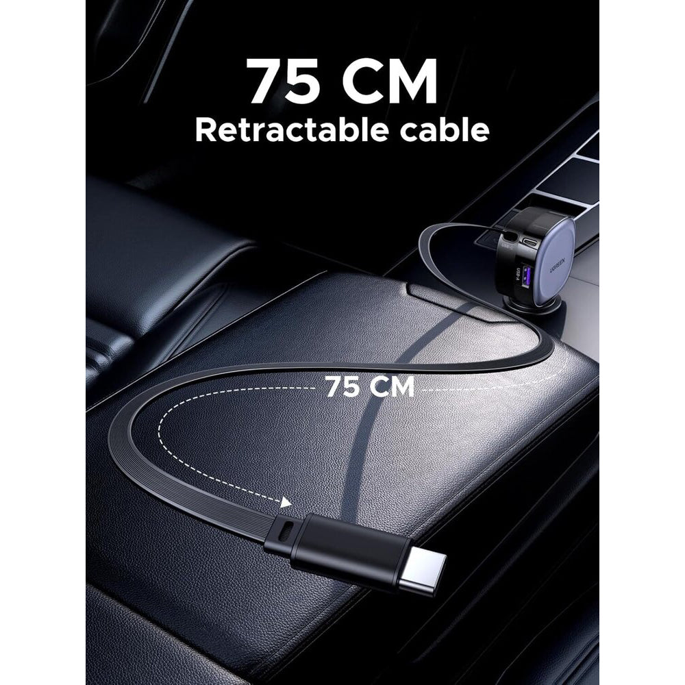 Carregador Automóvel Com Cabo USB-C UGREEN EC601, 75W, 3A, 1 x USB-A - 1 x USB-C, Cinzento