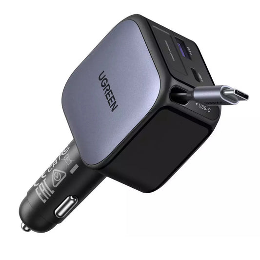 Carregador Automóvel Com Cabo USB-C UGREEN EC603, 90W, 3A, 1 x USB-A - 1 x USB-C, Cinzento