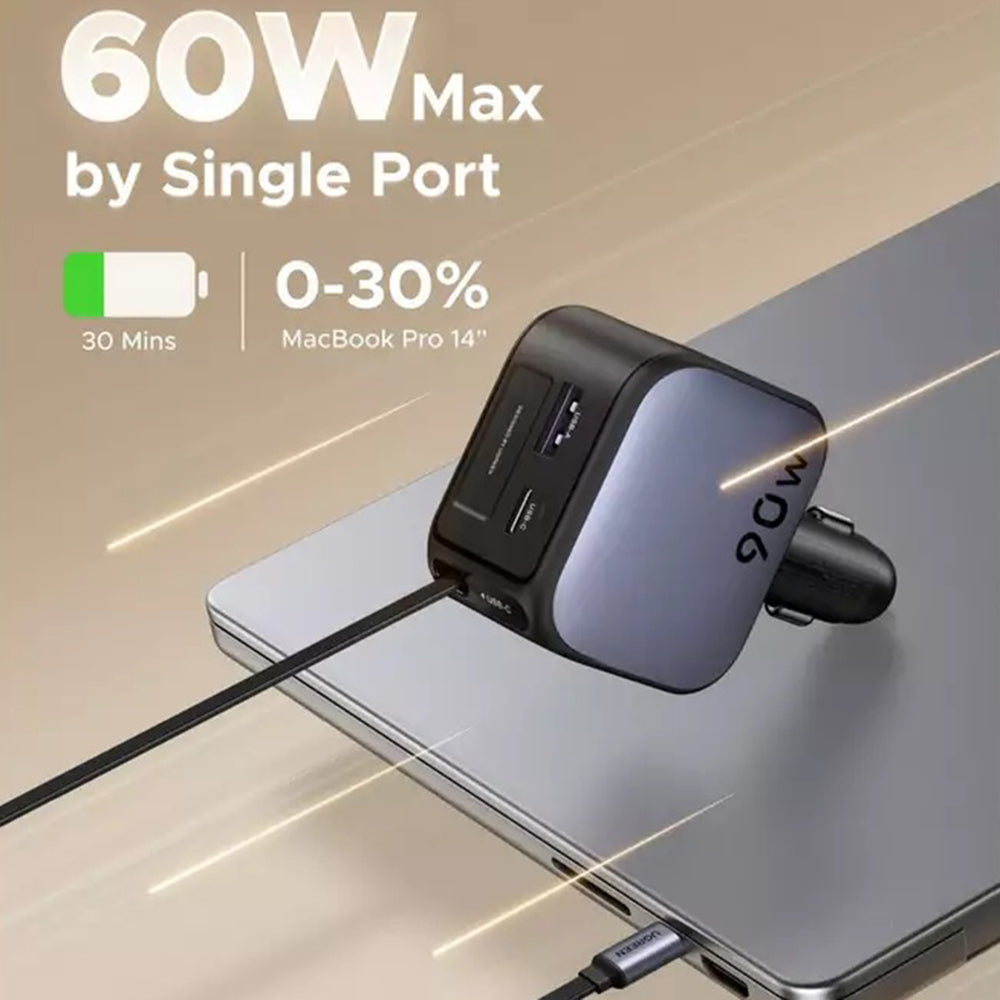 Carregador Automóvel Com Cabo USB-C UGREEN EC603, 90W, 3A, 1 x USB-A - 1 x USB-C, Cinzento
