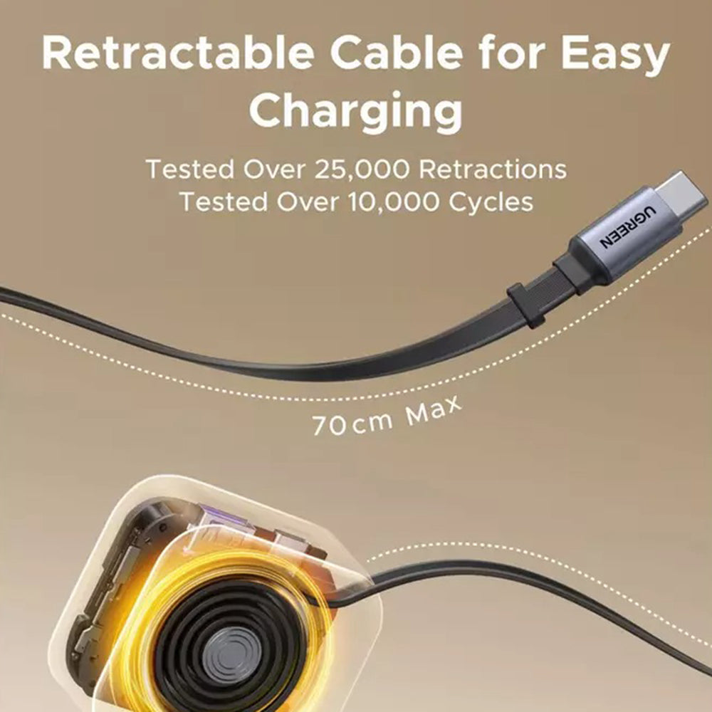 Carregador Automóvel Com Cabo USB-C UGREEN EC603, 90W, 3A, 1 x USB-A - 1 x USB-C, Cinzento