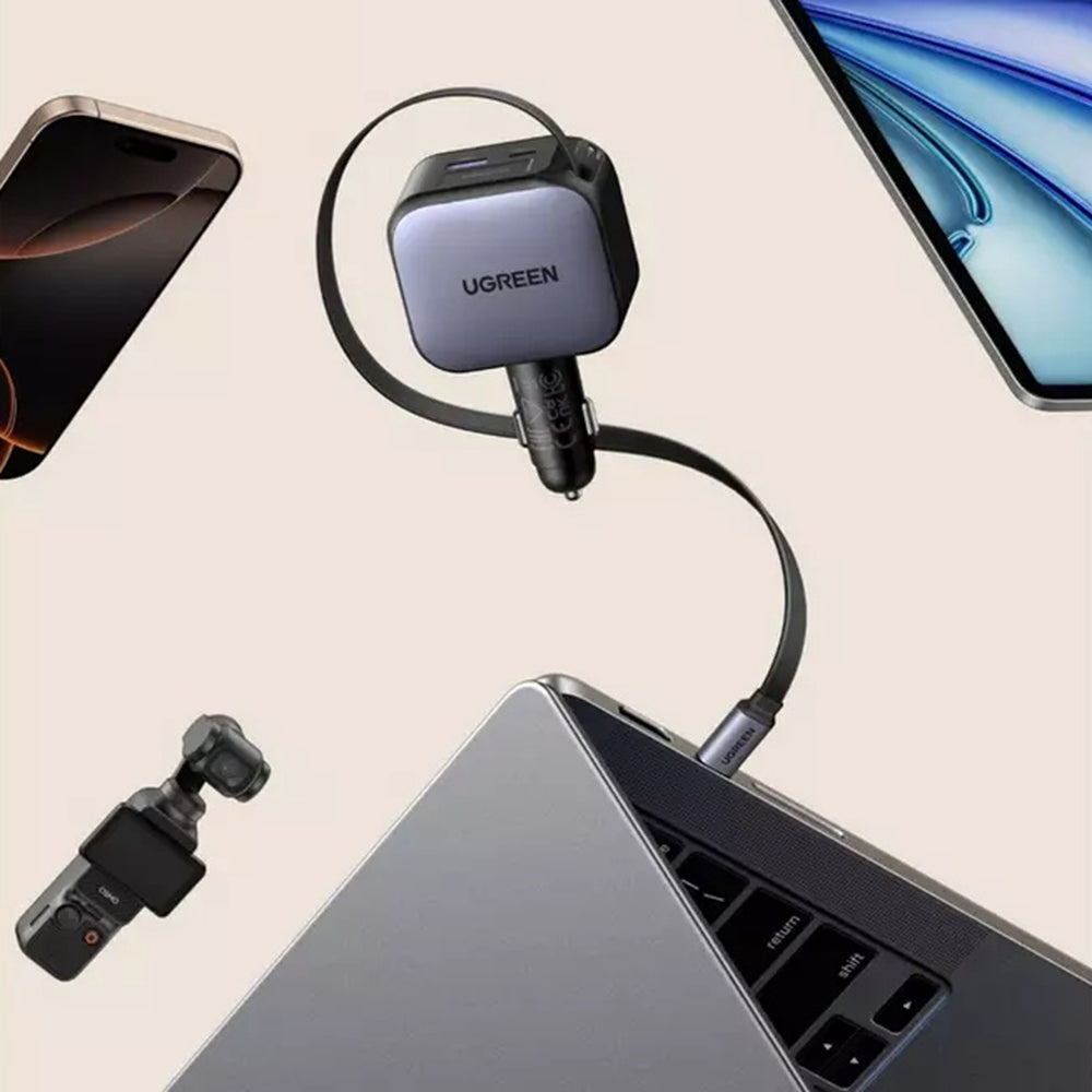 Carregador Automóvel Com Cabo USB-C UGREEN EC603, 90W, 3A, 1 x USB-A - 1 x USB-C, Cinzento