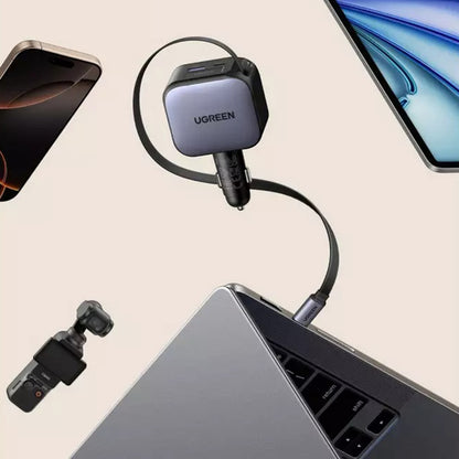 Carregador Automóvel Com Cabo USB-C UGREEN EC603, 90W, 3A, 1 x USB-A - 1 x USB-C, Cinzento