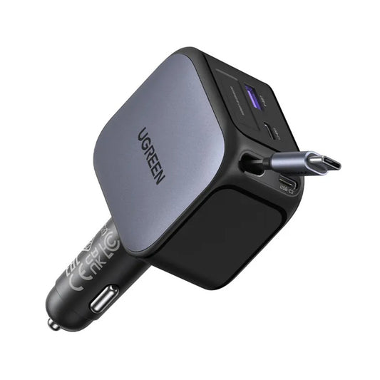 Carregador Automotivo com Cabo USB-C UGREEN EC604 (55910B) Nexode, 145W, 1 x USB-A - 2 x USB-C, Preto