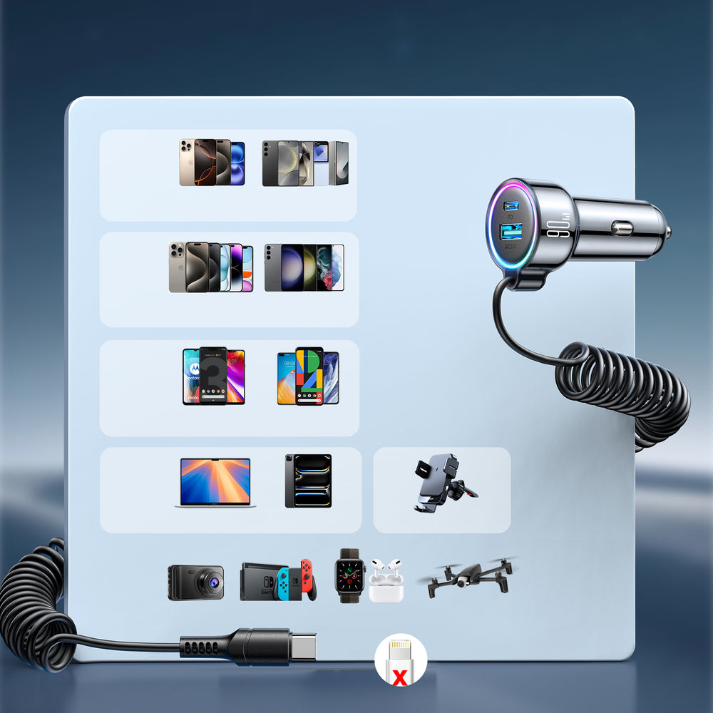 Carregador Automóvel com Fio USB-C Joyroom JR-CL07, 72W, 3A, 1 x USB-A - 1 x USB-C, Preto