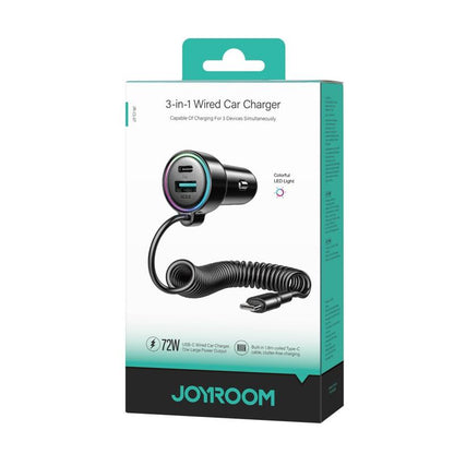 USB-C Wired Car Charger Joyroom JR-CL07, 90W, 3A, 1 x USB-A - 1 x USB-C, Black