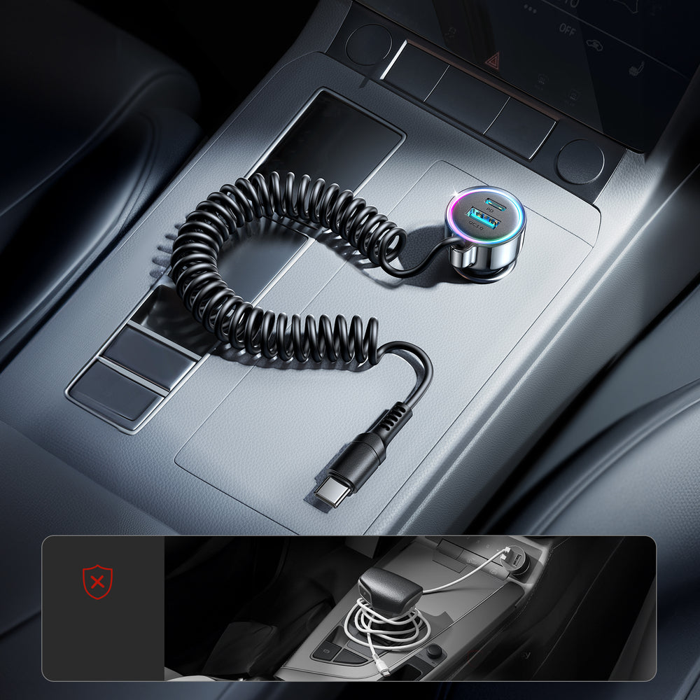 USB-C Wired Car Charger Joyroom JR-CL07, 90W, 3A, 1 x USB-A - 1 x USB-C, Black