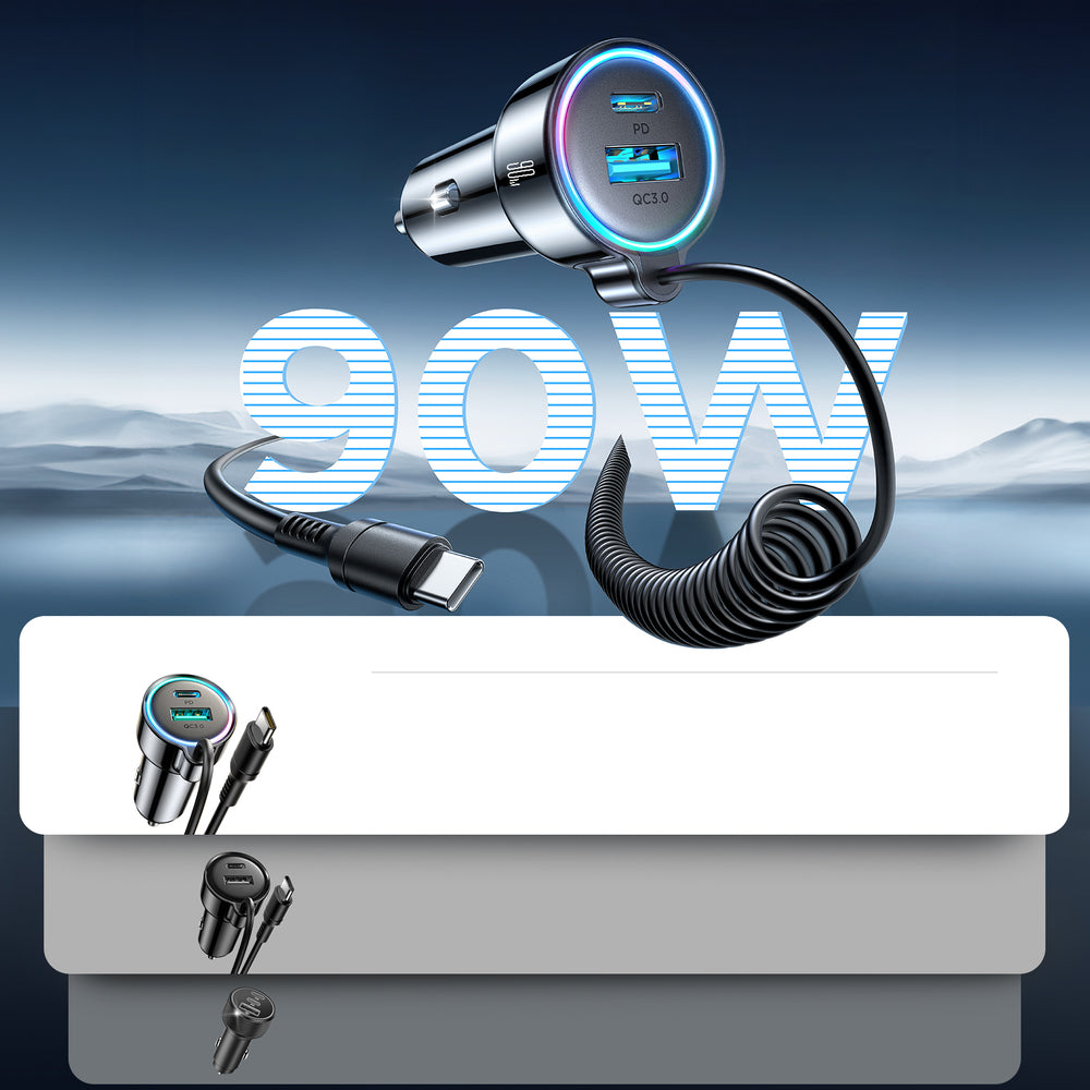 Carregador Automóvel com Fio USB-C Joyroom JR-CL07, 72W, 3A, 1 x USB-A - 1 x USB-C, Preto