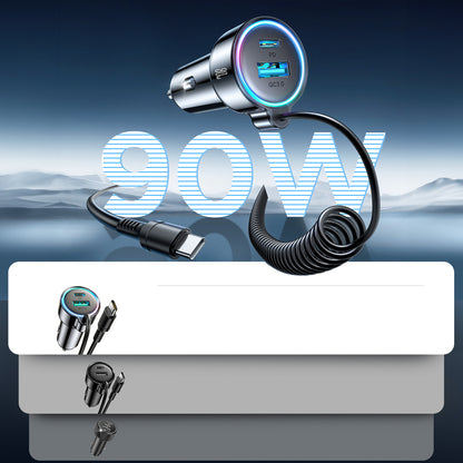 Carregador Automóvel com Fio USB-C Joyroom JR-CL07, 72W, 3A, 1 x USB-A - 1 x USB-C, Preto