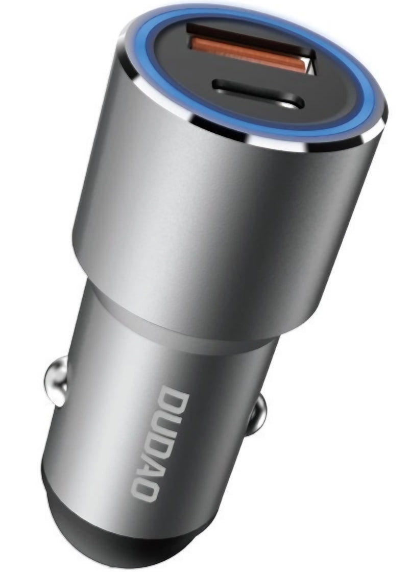 Carregador Automóvel Dudao R4PQ NM, 22.5W, 3A, 1 x USB-A - 1 x USB-C, Cinzento