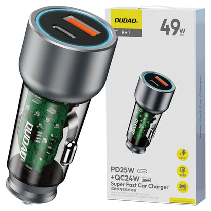 Carregador de isqueiro Dudao R4T, 30W, 3A, 1 x USB-A - 1 x USB-C, cinzento 