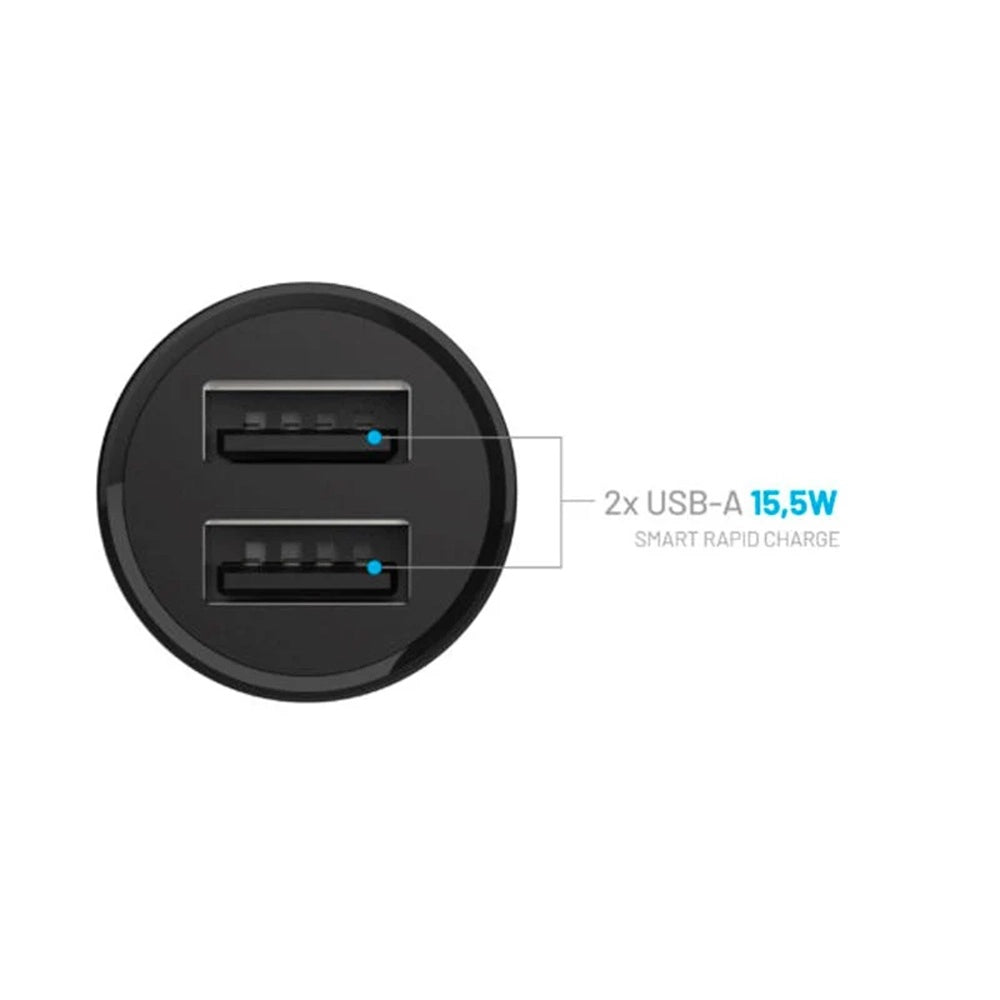 Carregador Auto Fixed, 15.5W, 3A, 2 x USB-A, Preto