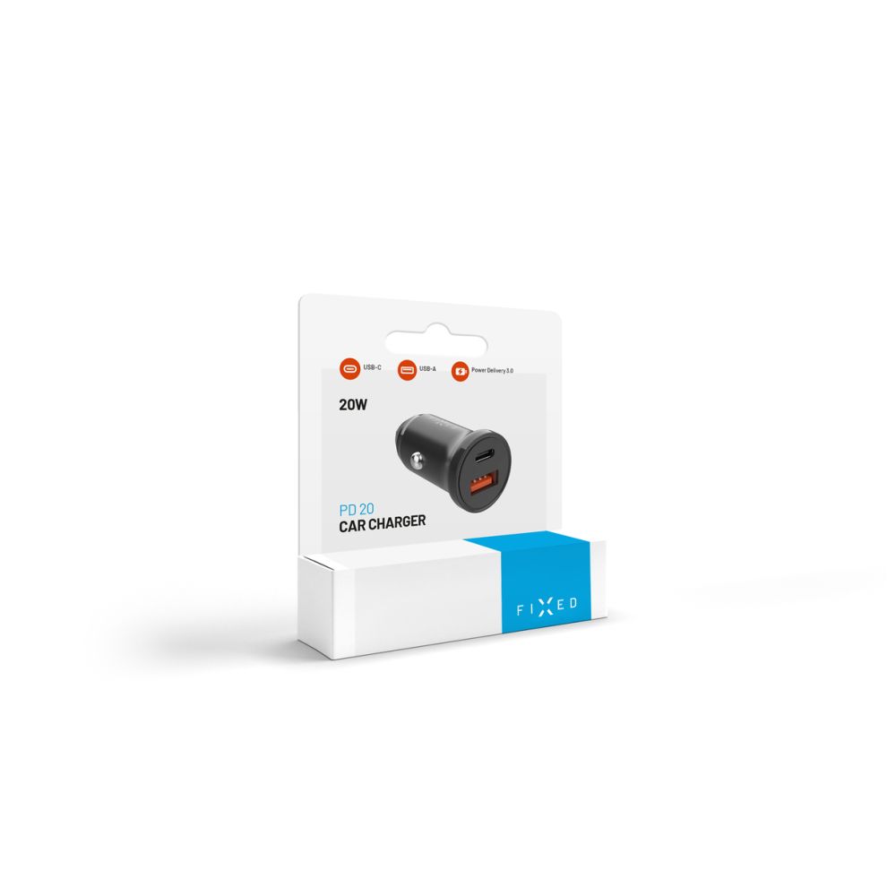 Carregador Auto Fixed, 20W, 3A, 1 x USB-A - 1 x USB-C, Preto