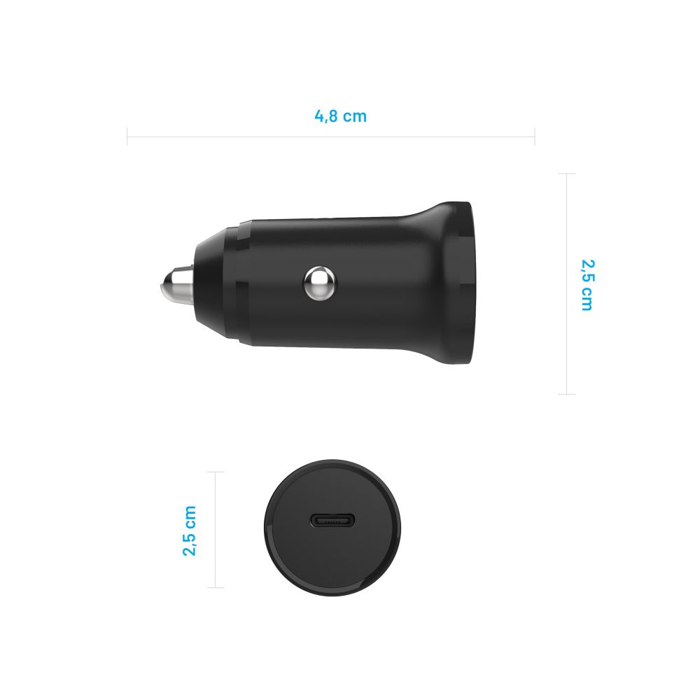 Carregador Auto Fixed, 30W, 3A, 1 x USB-C, Preto
