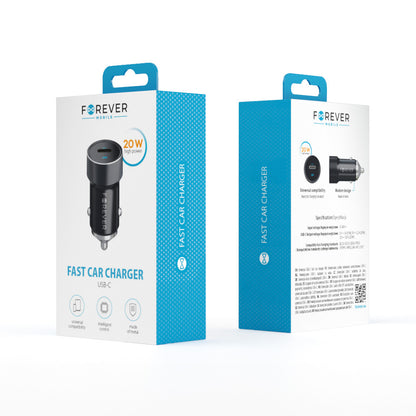Forever CC-06 Car Charger, 20W, 3A, 1 x USB-C, Black