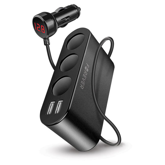 Carregador de isqueiro Forever MultiPort, 12W, 2.4A, 2 x USB-A - 3 x extensão de isqueiro, preto 