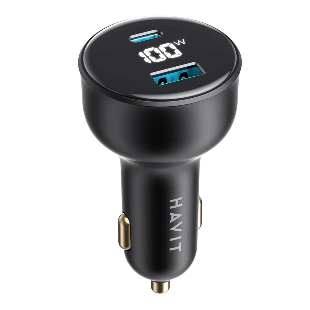 Incarcator Auto HAVIT CC100W Display, 100W, 5A, 1 x USB-A - 1 x USB-C, Negru