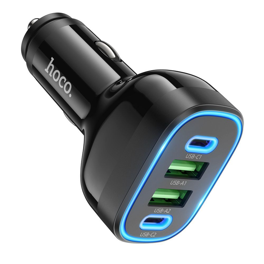 Carregador de isqueiro HOCO Guide NZ11, 72W, 3A, 2 x USB-A - 2 x USB-C, preto 