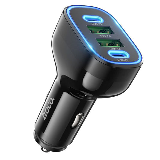 Carregador de isqueiro HOCO Guide NZ11, 72W, 3A, 2 x USB-A - 2 x USB-C, preto 