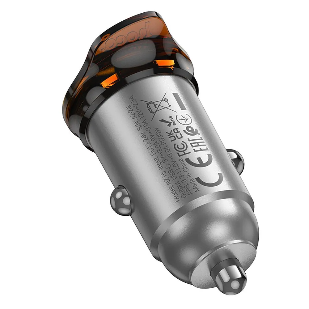 Carregador Auto HOCO NZ16, 30W, 3A, 1 x USB-C, Cinzento