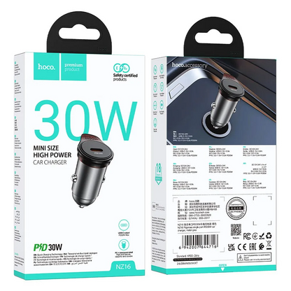 Carregador Auto HOCO NZ16, 30W, 3A, 1 x USB-C, Cinzento