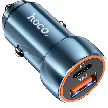 Carregador Auto HOCO Z46A, 20W, 3A, 1 x USB-A - 1 x USB-C, Azul