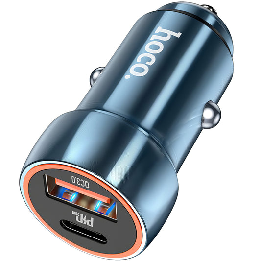 Carregador Auto HOCO Z46A, 20W, 3A, 1 x USB-A - 1 x USB-C, Azul